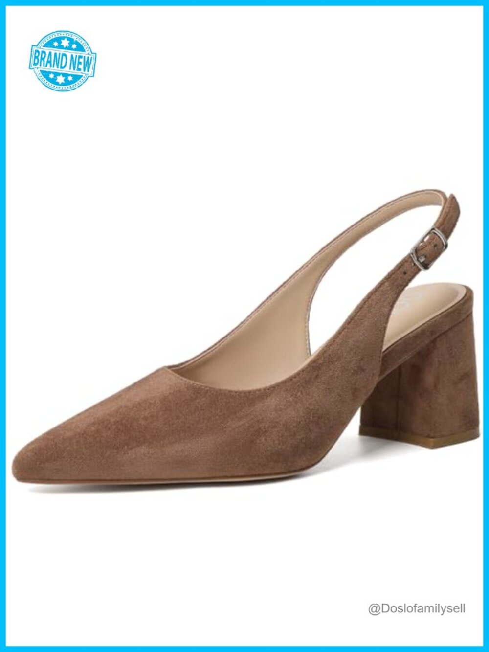 Slingback Block Heels Pointed Closed Toe Office Work Pumps Faux Leather
